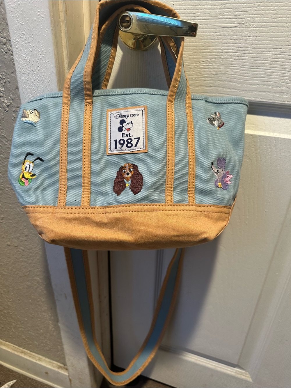 Disney Light Blue & Tan Embroidered Character Tote